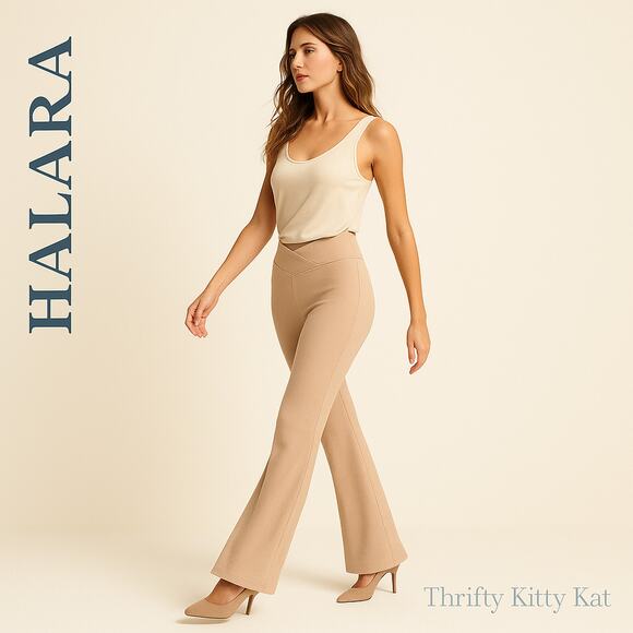 Halara Crossover V-Waist Flare Pants High Rise Knit Pilatescore Nude M Petite - Picture 1 of 8